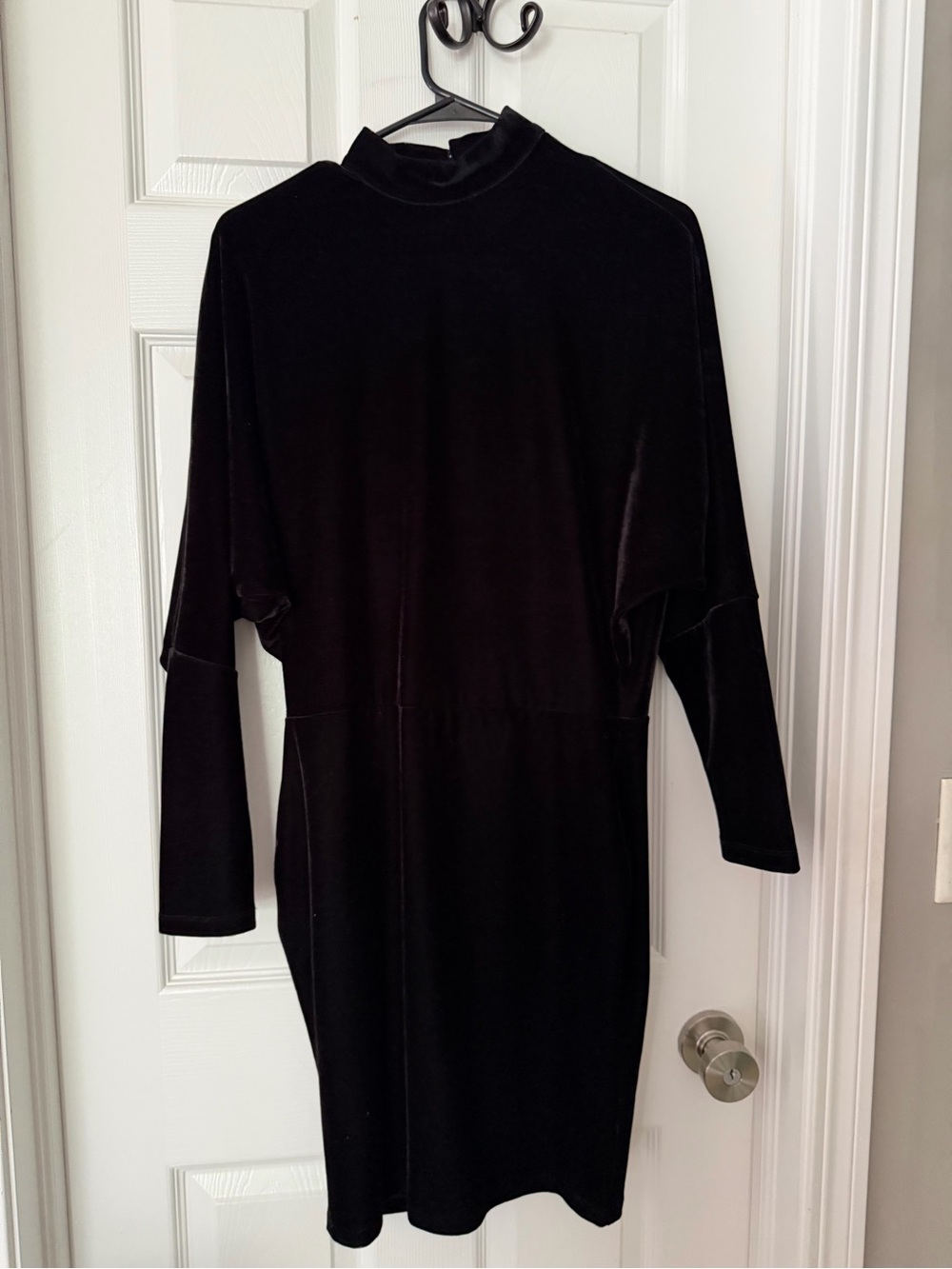 Reiss Black Velvet Long-Sleeve Mock Neck Dress